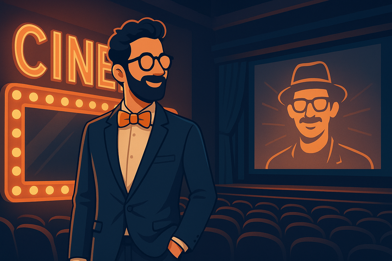 ملصق فني رمزي لأفلام الفنان أحمد حلمي يعكس أجواء الكوميديا والإبداع في السينما المصرية