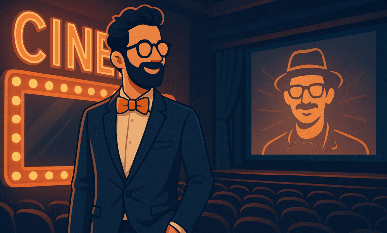 ملصق فني رمزي لأفلام الفنان أحمد حلمي يعكس أجواء الكوميديا والإبداع في السينما المصرية